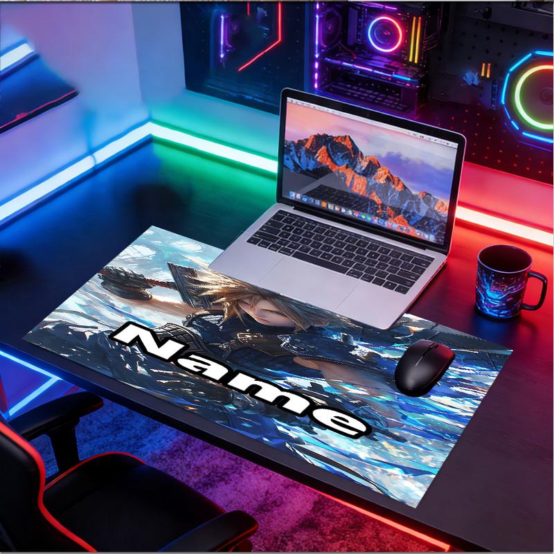 Custom Name Personalized Final Fantasy Pattern Mousepad, Laptop PC Desk Mat, Decorative Desk Mat for Home Keyboard Pad Gift
