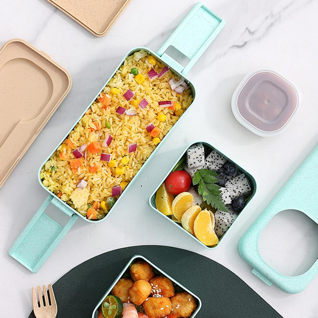 Leak-proof Bento Lunch Box with 3 Compartments Double Layer Buckle Closure Microwave Safe Stackable Salad Box for Kids Adults