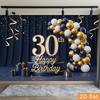 Двумерный Фон для Счастливого 30-го Дня Рождения Сине-синий Занавес Золотой Воздушный Шар Декор для Вечеринки