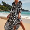 YYFS Женская мода, лето, весна, принт зебры, повседневные платья с длинным рукавом и v-образным вырезом
