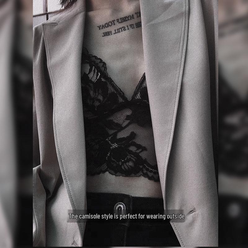 Кружевной бесшовный французский комплект бюстгальтера-топа с треугольными чашками с подкладкой