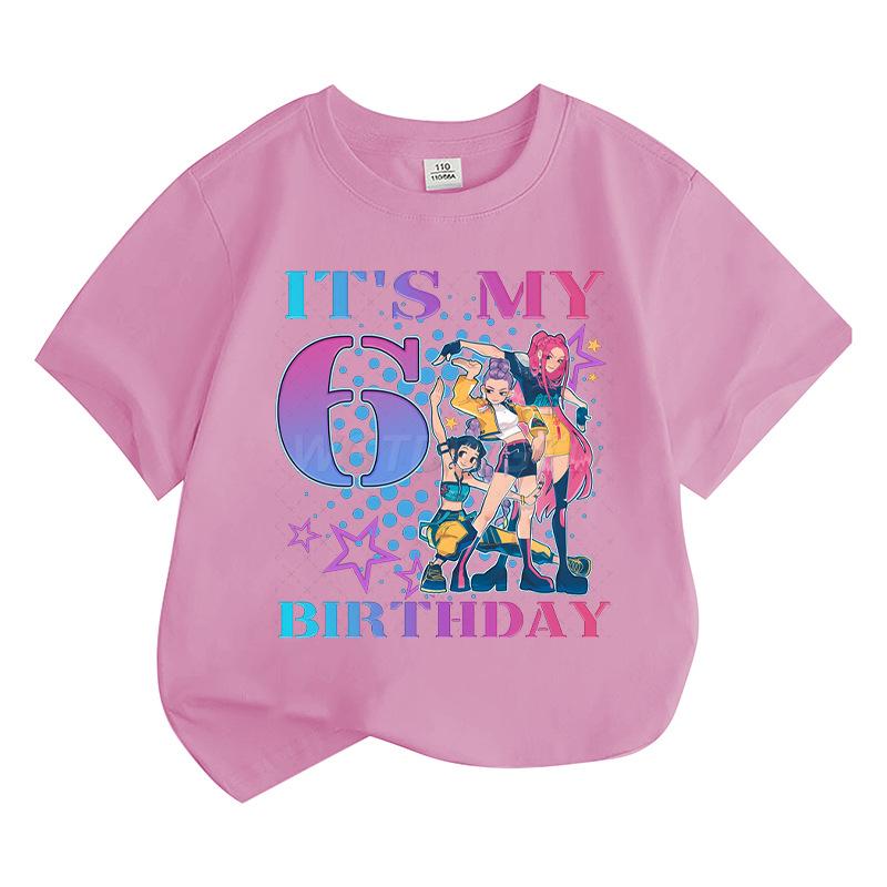 Boys' and Girls' Fashionable Birthday-Themed Printed Round-Neck Short-Sleeve T-Shirts—Summer Children's Loose-Fit Casual Tops