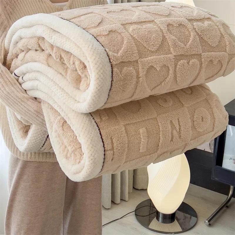 Love Coral Fleece Throw Blankets for Beds Winter 3D Heart Plaid Lightweight Blanket Super Soft Solid Plaid Sofa Cover Blankets