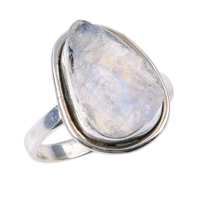 Кольцо из серебра 925 пробы с натуральным радужным лунным камнем ручной работы S.9 B9r94