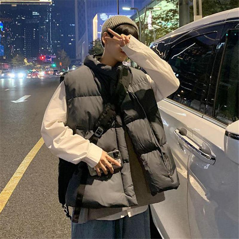 Мужская куртка жилет осень зима мода теплые толстые хлопковые пальто досуг уличная свободная верхняя одежда мужской жилет без рукавов 2024