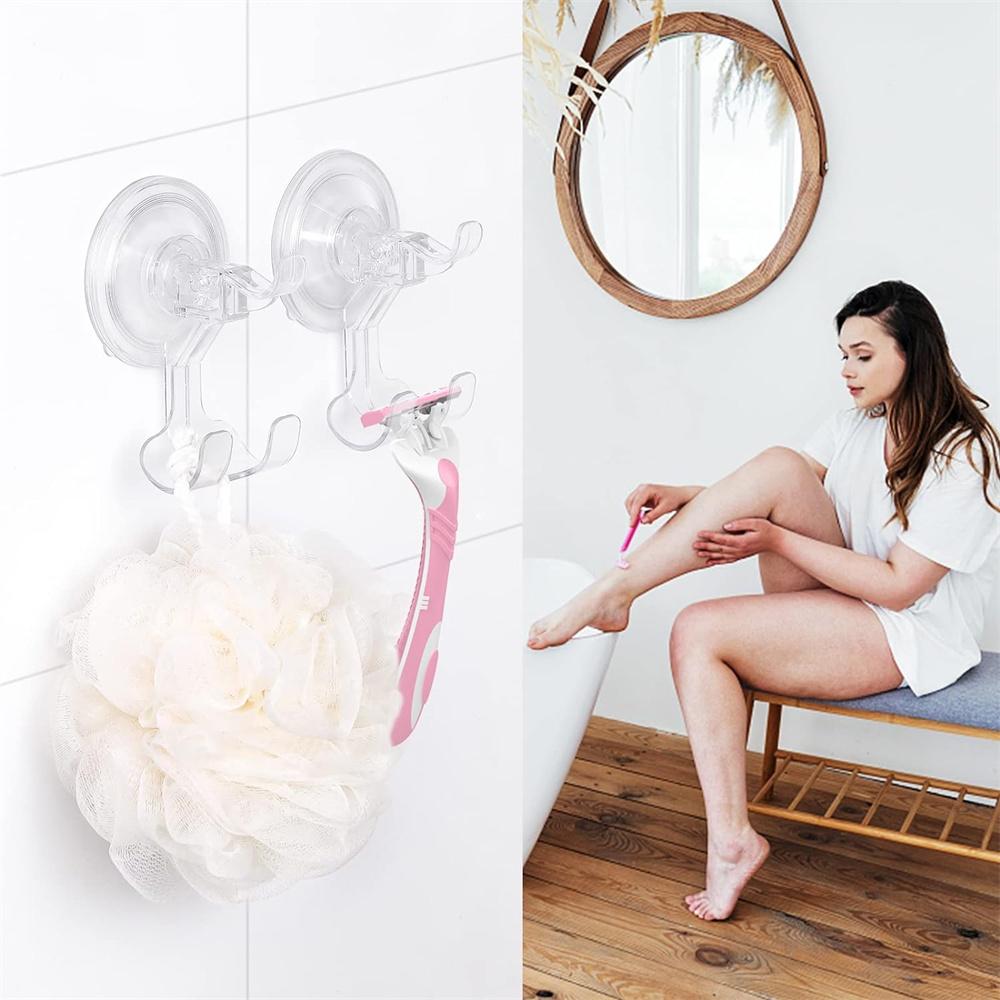 2 крючка с присосками, съемные многоразовые крючки для бритвы в душе, водонепроницаемые прочные крючки с вакуумными присосками, держатель для хранения, вешалка