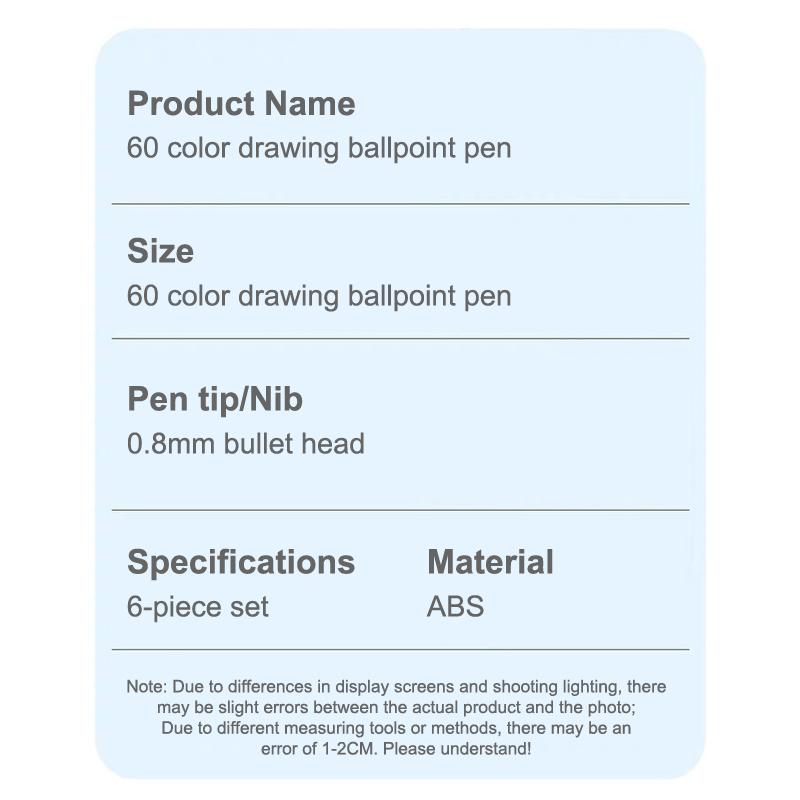 1Set 60 Color Cartoon Ballpoint Pens Soft Grip Press Multicolor Writing Pen For Drawing Writing Office School Supplie Stationery