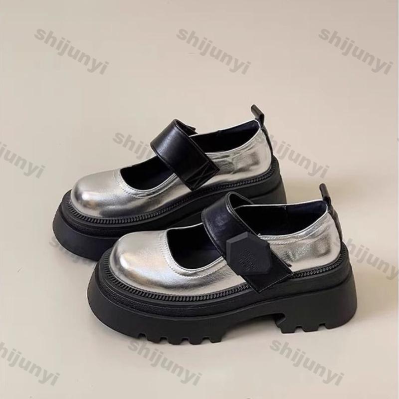 Женская Мода Черные Туфли Мэри Джейн Весна Уличные Женская Мода Толстая Подошва Нескользящая Платформа Увеличение Толстой Подошвы Одиночные Туфли