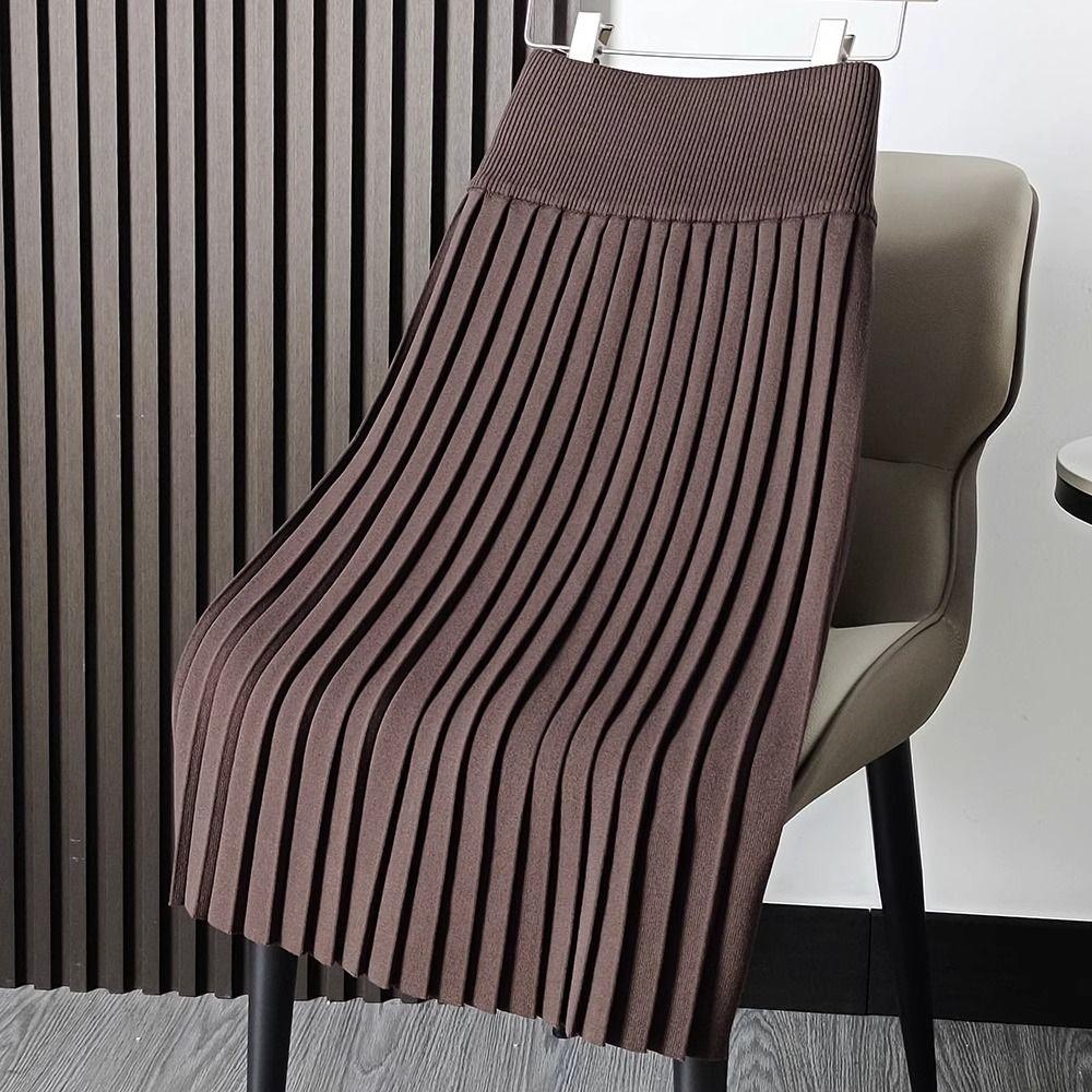 Осенне-зимняя трикотажная плиссированная юбка Черная шерстяная юбка с высокой талией Юбка А-силуэта средней длины