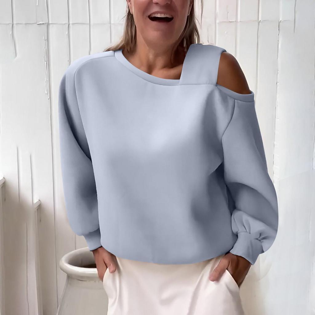 Женская модная повседневная флисовая толстовка с открытыми плечами и длинными рукавами