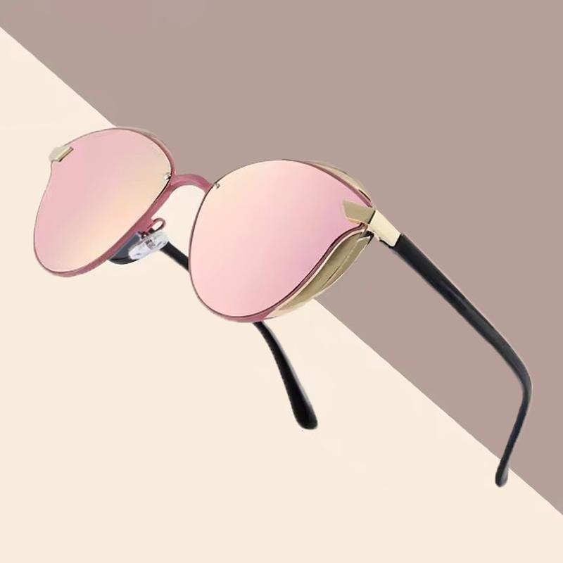 Неполяризованные женские солнцезащитные очки в полной оправе в форме кошачьего глаза, модные, с металлической оправой, популярные разноцветные линзы, элегантные розовые солнцезащитные очки