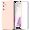 Design Case - Booling - for Samsung Galaxy A35 5G - Pink Silicone - Shockproof - 2 Tempered Glasses