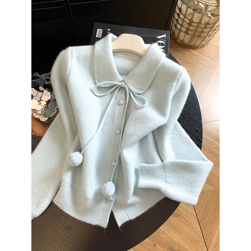 Chic Women's Winter Knit Cardigan with Pom-poms - Stylish and Versatile Design