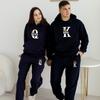 Костюмы с капюшоном для влюбленных пар KING QUEEN, 2 предмета, толстовка с капюшоном и брюки, мужской и женский комплект с капюшоном, топы, классическая модная спортивная одежда, наряд
