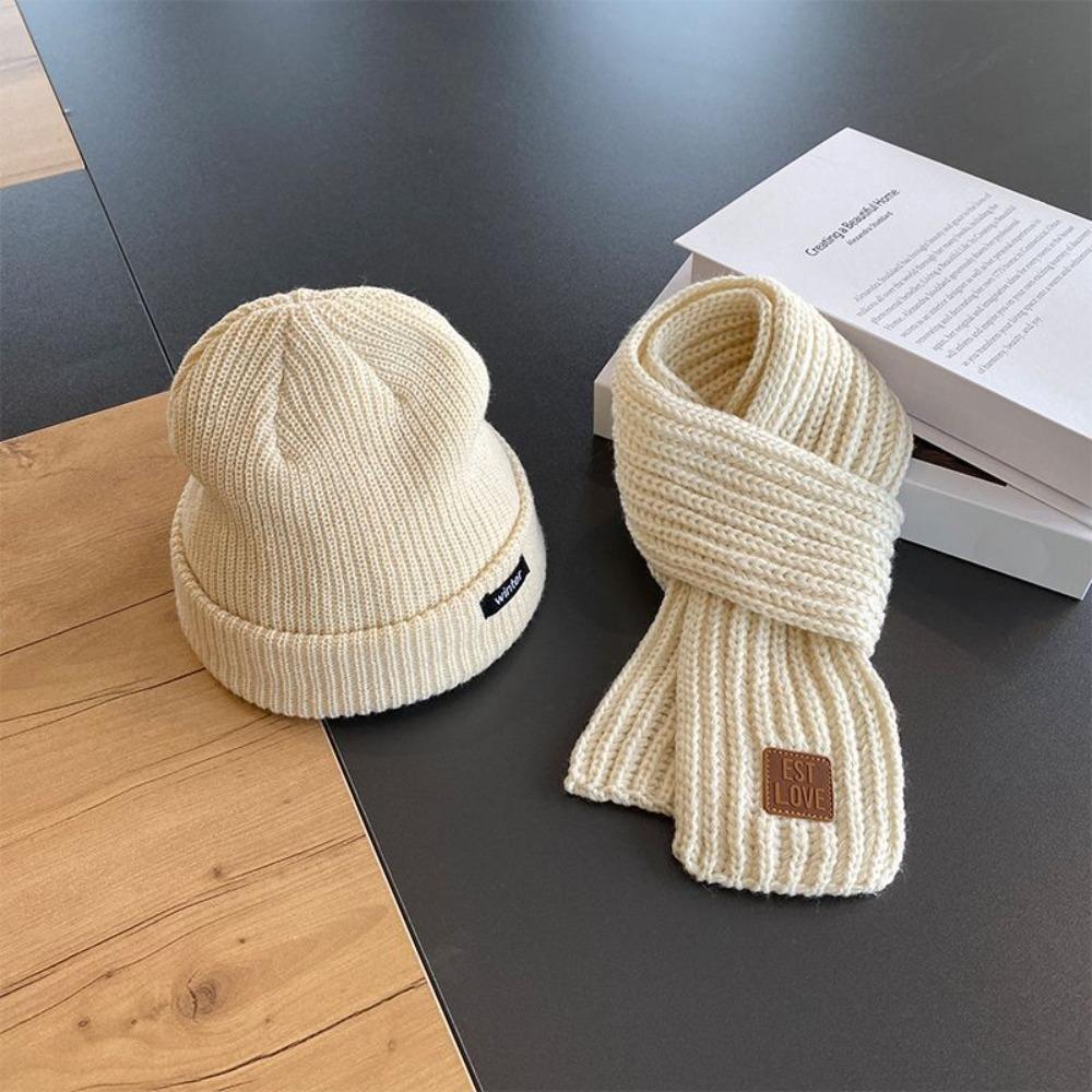 2Pcs/Set Cute Children Knitted Hat Windproof Baby Beanie Cap Gift Kids Hats Scarfs Set Boys Girls