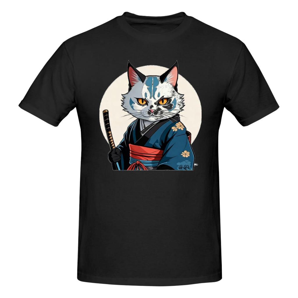 Piece Ninja Warrior Novelty Cotton TShirt Samurai Cat Tees Tops For Unisex