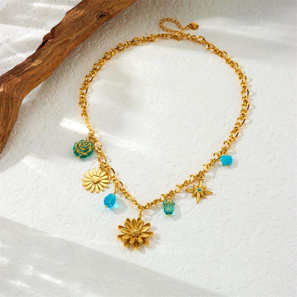 DIEYURO 316L Stainless Steel Golden Lotus Flower Butterfly Necklace Women Trend Non-Fading Clavicle Chain Jewelry Holiday Gift