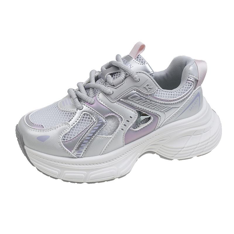 Thick-soled hole shoes Hollow mesh breathable summer thick-soled dad shoes women's 2025 new casual height-increasing sports shoes