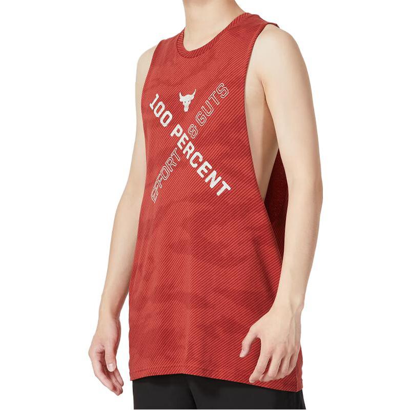 Under Armour Project Rock Letter Print Sports Training Breathable Жилет Мужской Красный 1370488-635