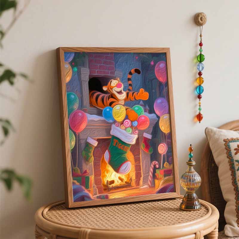 Disney Tigger Christmas fireplace oil painting art kit handmade diy home decorations