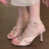 New Style High-quality Ribbon High Heels Dress Single-line Buckle Thin High-heeled Sandals French Open-toe Hollow Women's Shoes