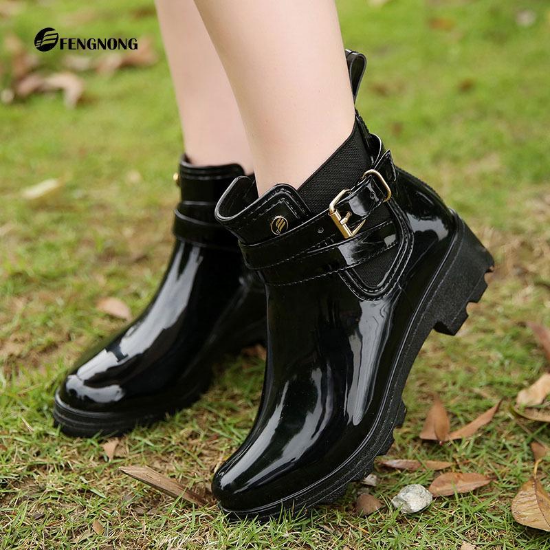 Women's Fashion Rainboots Waterproof Shoes Woman Mud Water Shoes Rubber Lace Up PVC Ankle Boots Sewing Rain Boots Plus Size