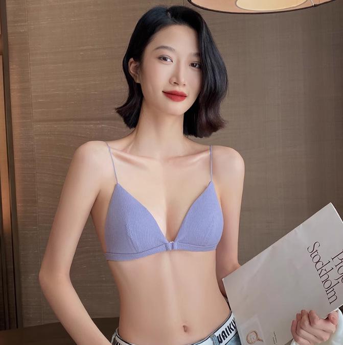 Женский сексуальный французский комплект бюстгальтера с треугольными чашками и передней застежкой, на тонких бретелях, с красивым дизайном спины