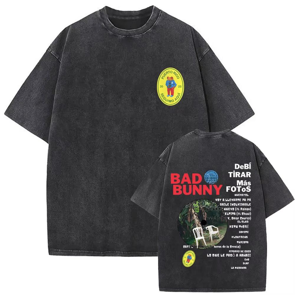 Washed Vintage Bad Bunny Un Verano Sin Ti Graphic Tshirt Mens Fashion Oversized Streetwear Women High Quality Cotton T Shirts