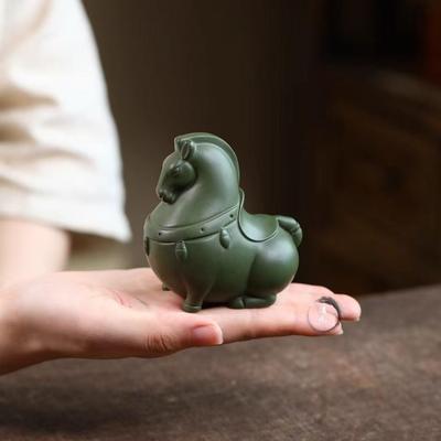 Зеленый конь из исинской глины, чайная фигурка для богатства и успеха