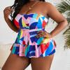 2025 European & American Plus Size Print Bandeau Swimsuit Bikini Beach Dress