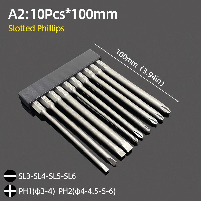Набор магнитных отверточных бит с шлицевой головкой Phillips Torx, шестигранное сверло 1/4 дюйма, шестигранник 50/65/100 мм, стальная отвертка S2, ручной инструмент