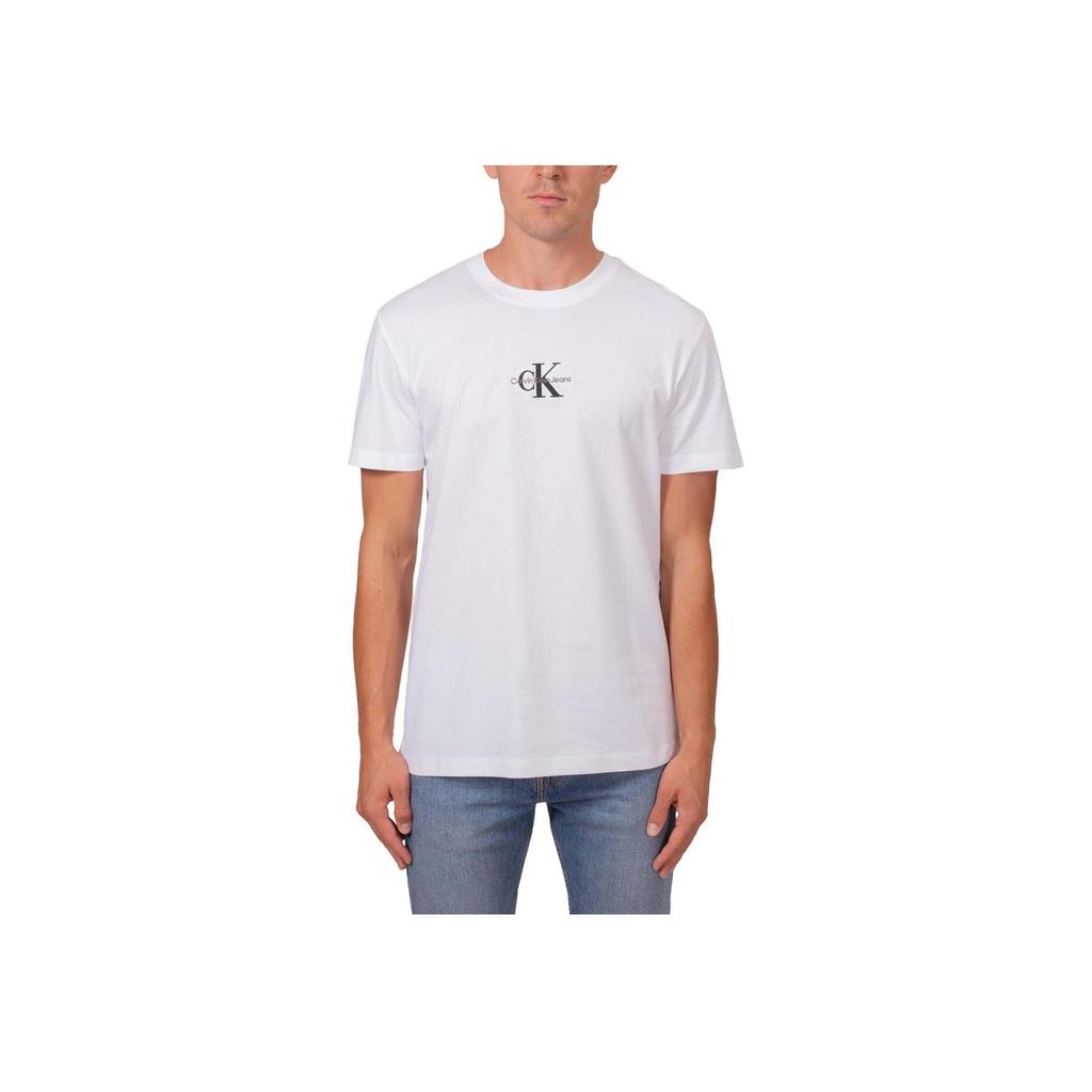 Calvin Klein Однотонный вышитый логотип с круглым вырезом, короткий рукав, футболка для мужчин, топы, белый цвет J30J325649-YAF