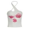 Асимметричный кроп-топ на бретельке y2k с цветочным принтом, без рукавов, белые майки, женские базовые футболки, винтажная сексуальная майка, Харадзюку