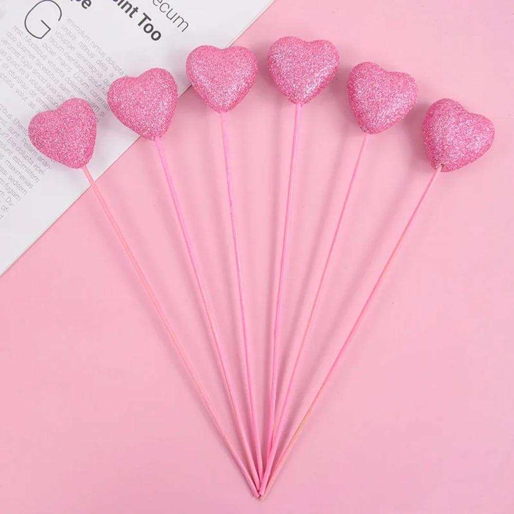 10pcs Love Heart Cake Toppers DIY Decoration Vase Picks Decor  Valentine's Day