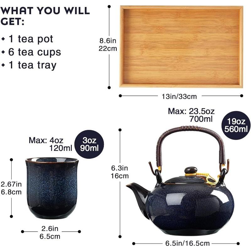 ChineseTea Sets - White Porcelain Tea Set with 1 Teapot Set, 6 Tea Cups, 1 Tea Tray, 1 Stainless Infuser, Minimalist Household Tea-things