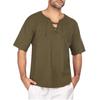 Mens Cotton Linen Shirts Casual Beach Hippie Shirt Short Sleeve V Neck Yoga Tops