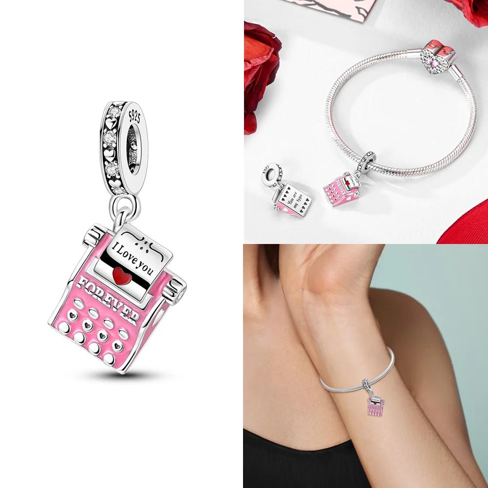 Charms Pink Beads Smart Watch Bike Car Travel Dangle Original Copper Bead Fit Bangle Bracelet Diy Jewelry Woman Fine Gift