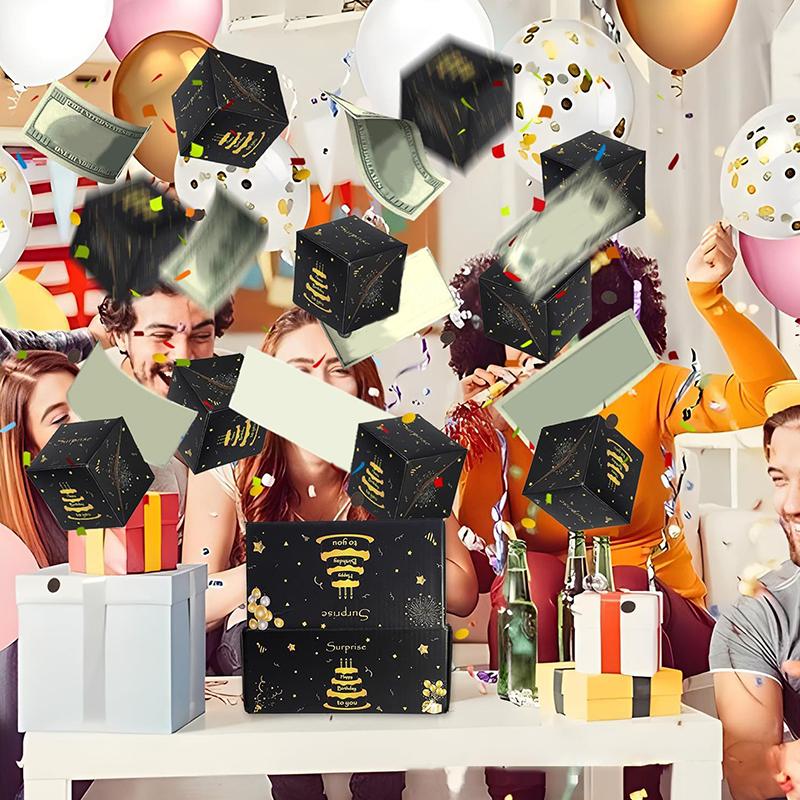 10Pcs Folding Explosion Surprise Gift Boxes Black Gold Bounce Surprise Gift Box Bouncing Box Valentine'S Day Gift