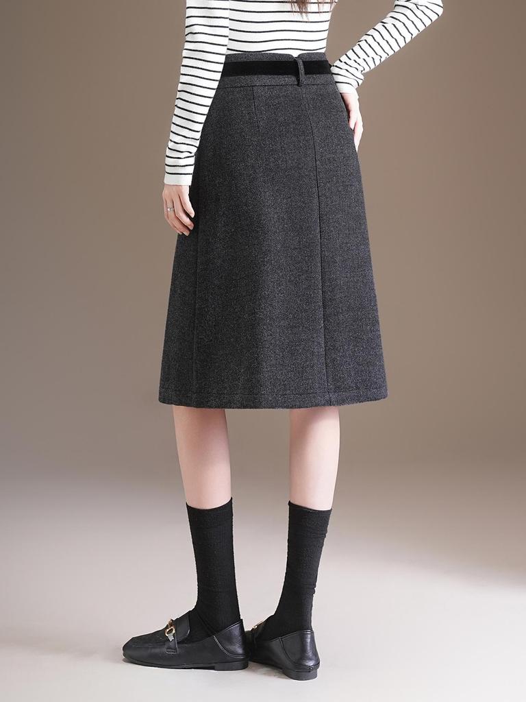 Elegant High-Waisted Woolen A-line Midi Skirt - Winter 2025