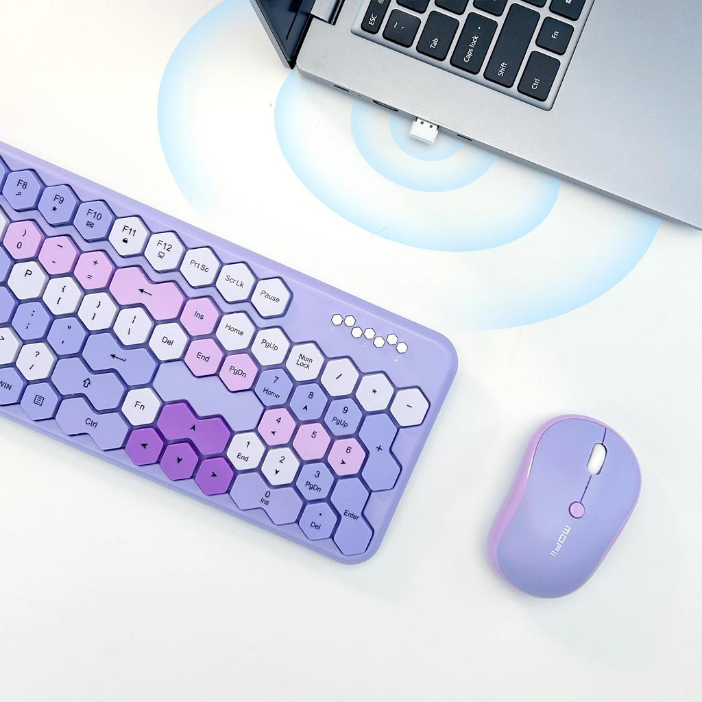 Ergonomic 2.4G Wireless Silent Keyboard Mouse Combo 105 Keys Honeycomb Keycaps Wireless Keyboard Mouse Set for Desktop/Laptop