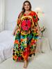 2024 Bohemian Colorful V Neck Loose Kaftan Dress For Women Summer Casual Plus Size Batwing Sleeve Vacation Long Dress Q1464
