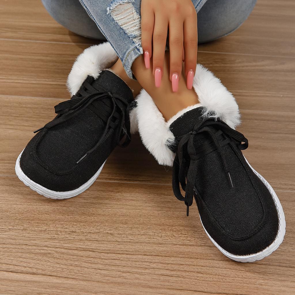 Plus Size Women's Shoes Fall and Winter New Fashion Round Toe Lace-up Cotton Boots with Fleece Mouth Women's Cotton Shoes