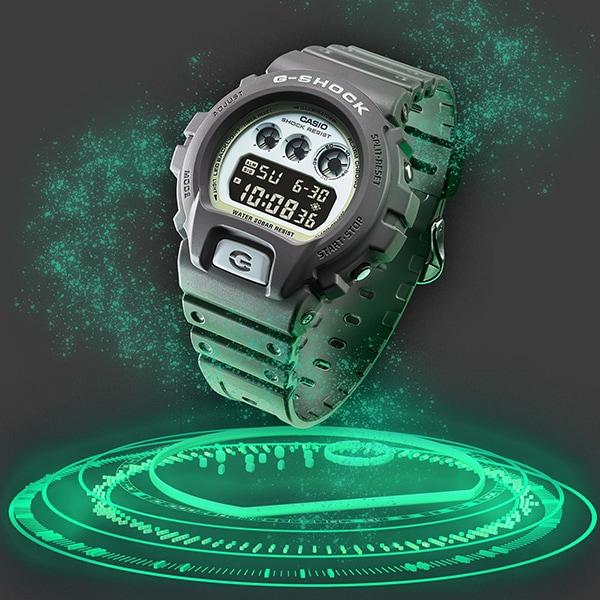 Casio Мужские часы G-SHOCK DW-6900HD-8JF [серия G-SHOCK HIDDEN GLOW] круглые серые цифровые из смолы