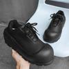 Fashion Black White Platform Casual Shoes Chunky Sole Bread Shoes with Hidden Height Anti-Slip Unisex Leisure Walk Shoes