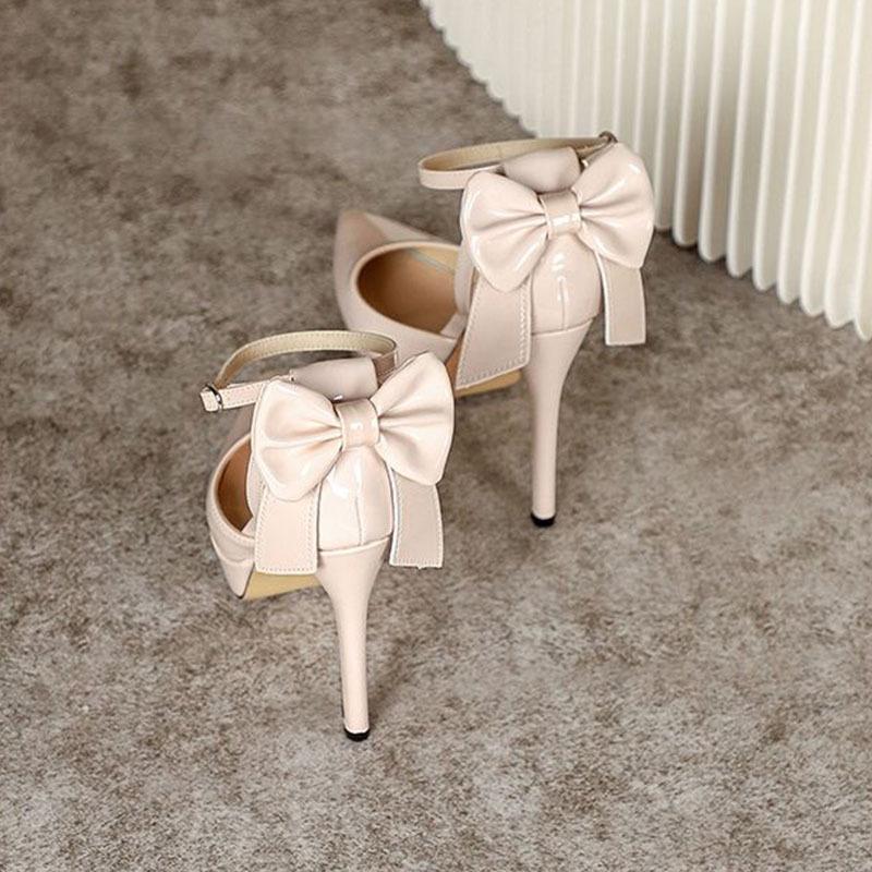 Одно слово на высоком каблуке женские 2025 новые водонепроницаемые туфли с бантом черные профессиональные одинарные туфли с острыми шпильками сандалии