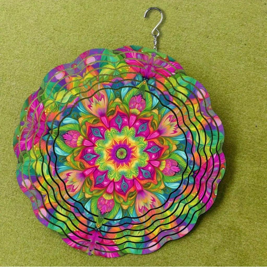 Подвеска-колокольчик с крючком 360 градусов 25,4 см Яркий дизайн мандалы Красочный металлический декор для сада, патио, балкона Все сезоны Прочный уличный декор