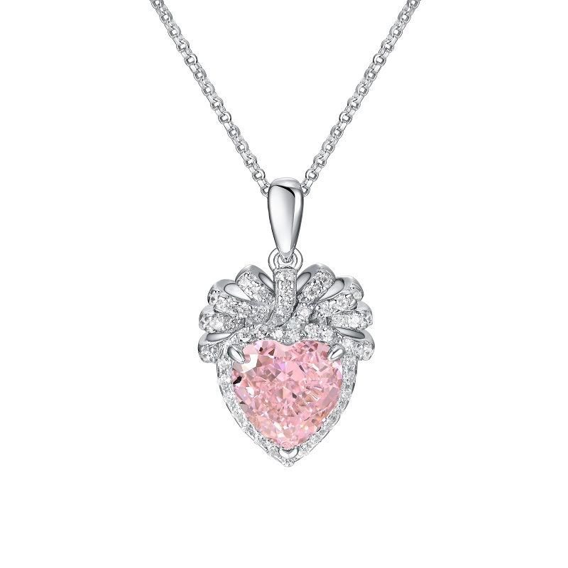 Treasure Love Shape Sapphire Pendant Pink Diamond Color Treasure Collarbone Chain Jewelry Accessories Women