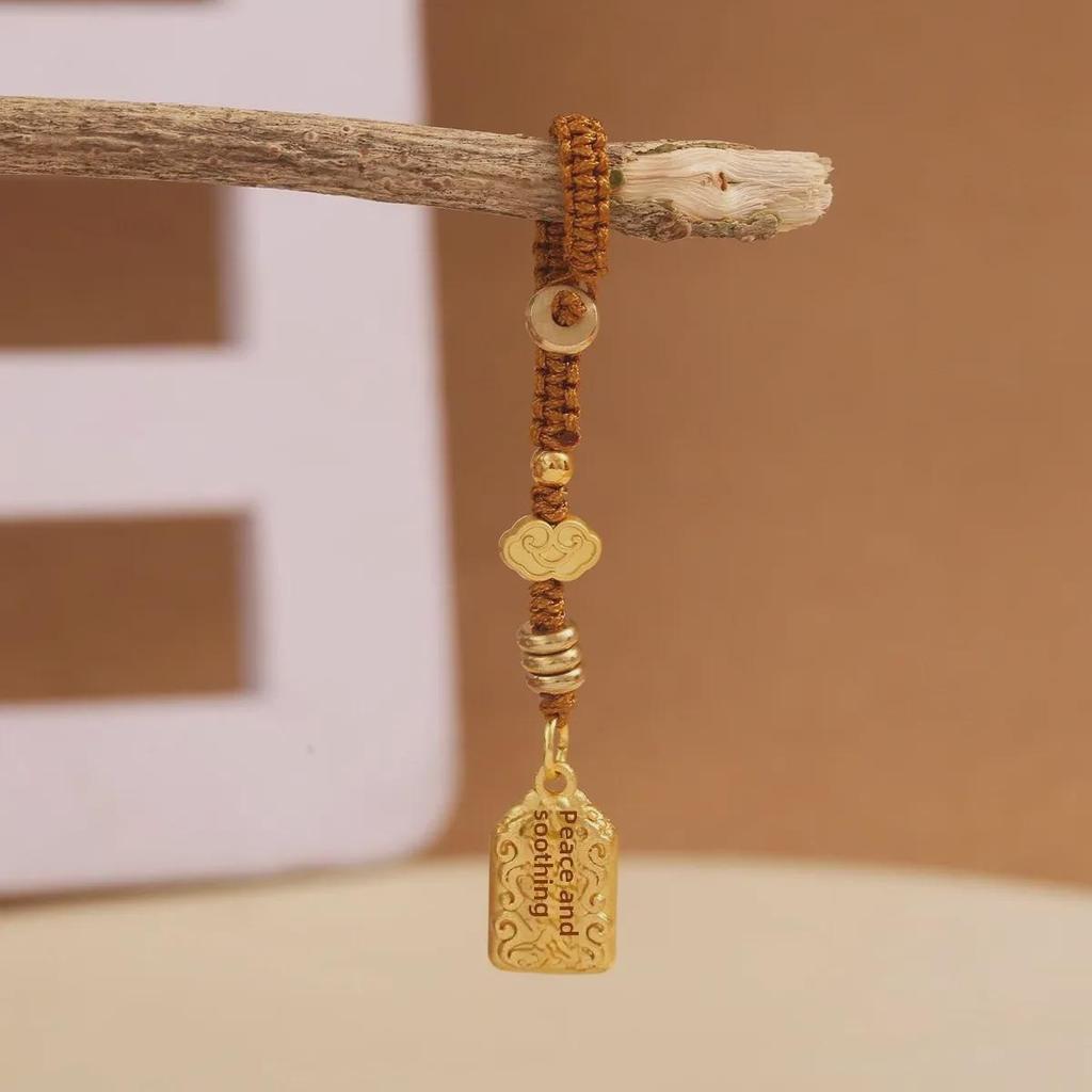 Ремешок для мобильного телефона в китайском стиле песочно-золотистого цвета с металлической цепочкой и маленькой подвеской для мужчин и женщин