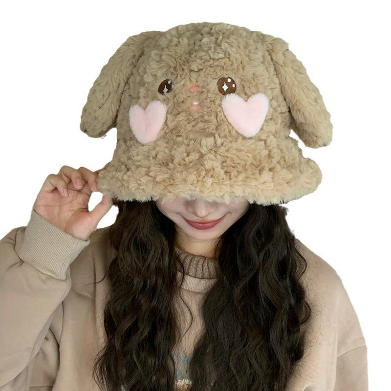 New Autumn and Winter Cute Rabbit Ear Hat for Women Fisherman Hat Warm and Versatile Face Showing Small Basin Hat Cold Proof Plush Hat Trendy