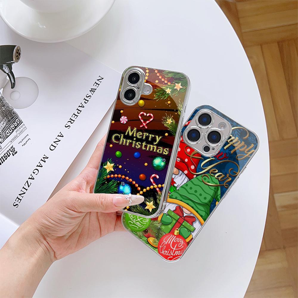 Чехлы для телефонов Ae119 Merry Christmas Santa art design из гальванизированного стекла для SamsungS25 Ultra iPhone 16 Pro Xiaomi Redmi, полная защита объектива, задняя крышка